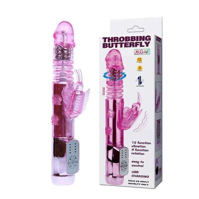 Foto 1 do produto Throbbing Butterfly - Vibrador Recarregável Estimulador de Clítoris em Forma de Borboleta com Textura Anelar, 12 Modos de Rotação e 4 Velocidades de Rotação - 24,5 x 3,5 cm