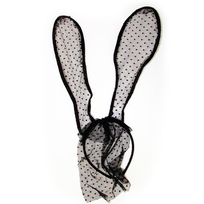 Foto 2 do produto Tiara Sexy com Orelha de Coelho e Véu Confeccionada em Renda com Bolinhas