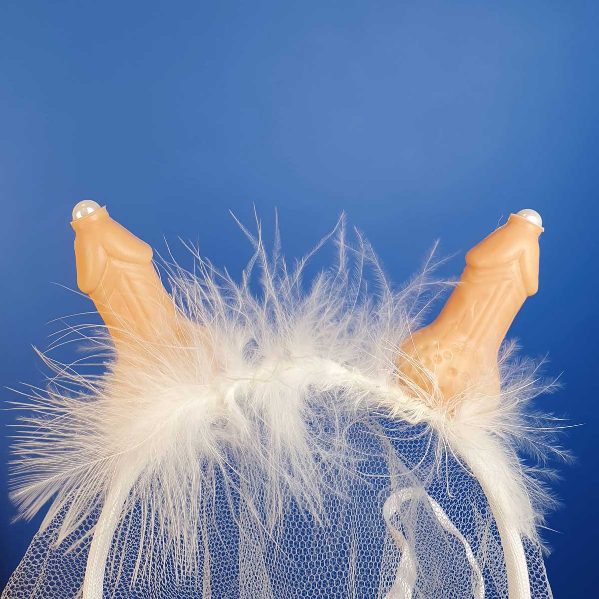 Tiara Véu de Noiva Decorada com Pluma e Mini Pênis - FestaChic - 3