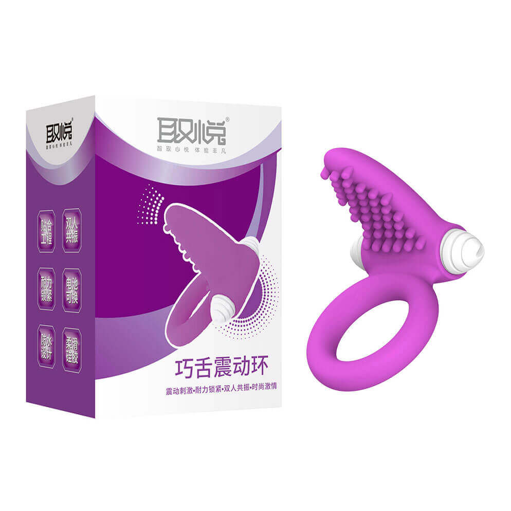 Tongue Cock Ring - Anel Peniano em Silicone com Estimulador Clitoriano e Vibração Única | Cor: Lilás - 1