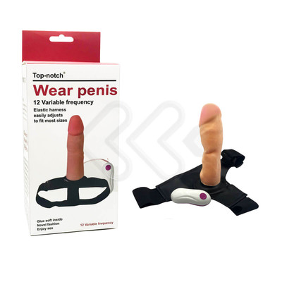 Foto 1 do produto Cinta em Couro com Capa Peniana Realística, 12 Modos de Vibração e Controle Remoto com Fio - Top Notch Wear Penis | Tamanho Único
