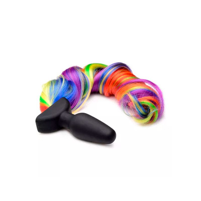 Foto 2 do produto Plug Anal em Formato Cônico em Silicone com Base de Segurança e Cauda Cor de Arco-Íris - Topo Toys | 9 x 3,3 cm