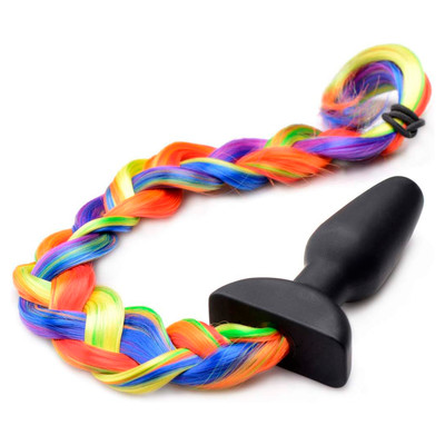 Foto 1 do produto Plug Anal em Formato Cônico em Silicone com Base de Segurança e Cauda Cor de Arco-Íris - Topo Toys | 9 x 3,3 cm