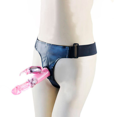 Foto 4 do produto Cinta Ajustável com Vibrador Rotativo, 7 Velocidade de Vibração, Rotação e Estimulador Clitoriano em Forma de Coelho - Ultra Harness | 13 x 3,5 cm