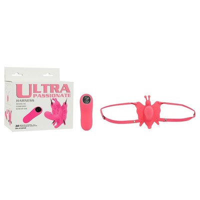 Vibrador em Forma de Borboleta com Mini Pênis, 29 Modos de Vibração e Alças Para o Quadril - Ultra Passionate Harness | 6,3 x 2,7 cm