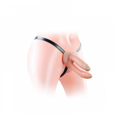 Foto 4 do produto Unisex Hollow Double Penetrator - Prótese Peniana Dupla Feita em TPE com Cinta Ajustável - 13 x 4 cm