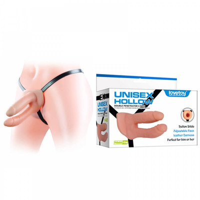 Foto 1 do produto Unisex Hollow Double Penetrator - Prótese Peniana Dupla Feita em TPE com Cinta Ajustável - 13 x 4 cm