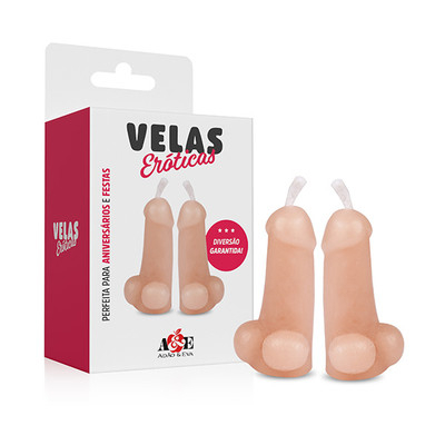 Vela Aromatizada Afrodisíaca no Formato de Pênis com Escroto - Adão & Eva | 2 Unidades