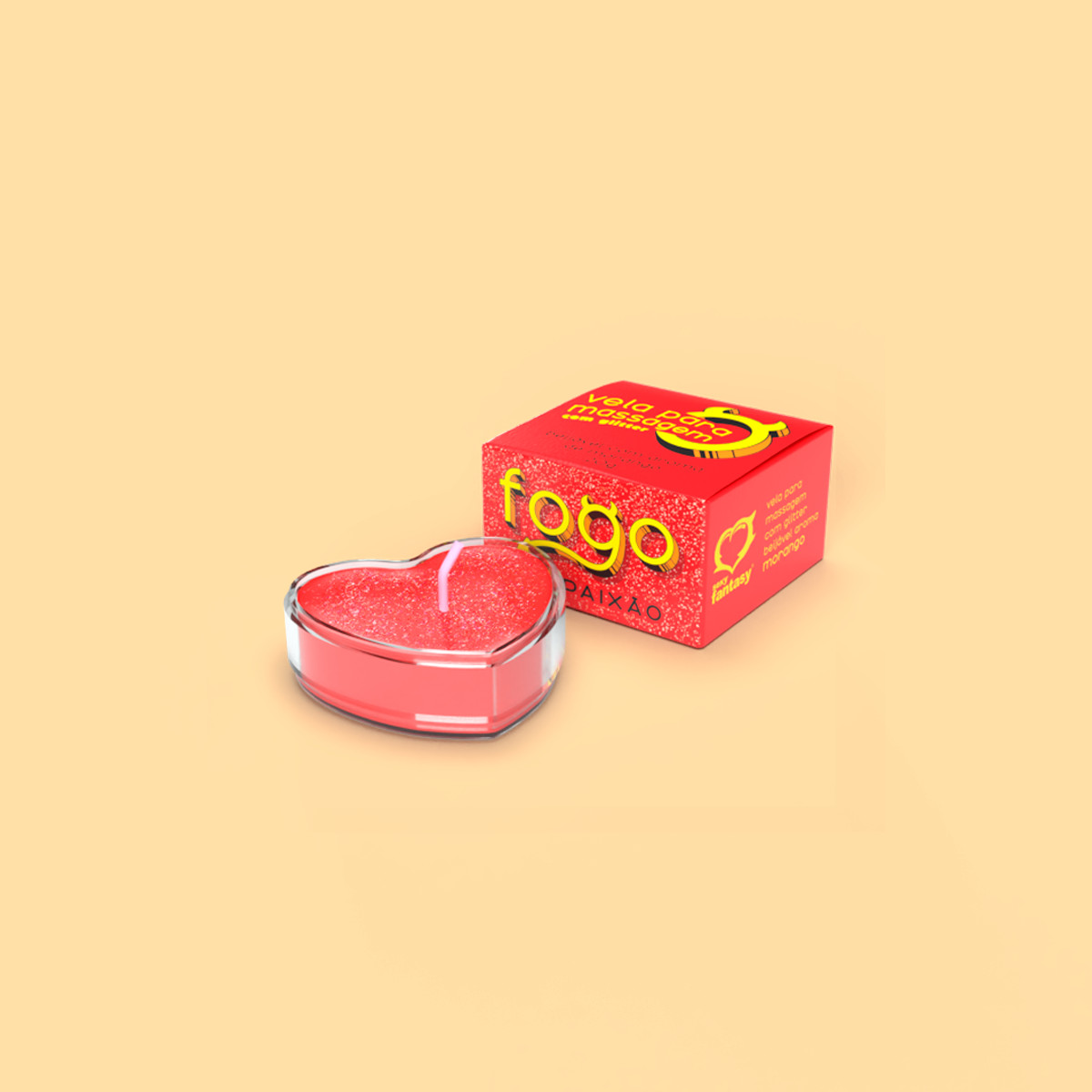 Vela Beijável para Massagem com Glitter e Aroma - Sexy Fantasy Fogo da Paixão | 20 g | Disponível em 6 Aromas - 6