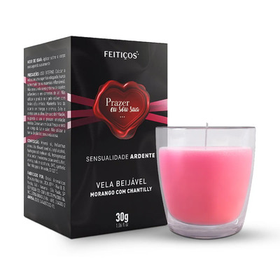 Vela Beijável para Sexo Oral de Morango com Chantilly - Feitiços Aromáticos Sensualidade Ardente | 30g