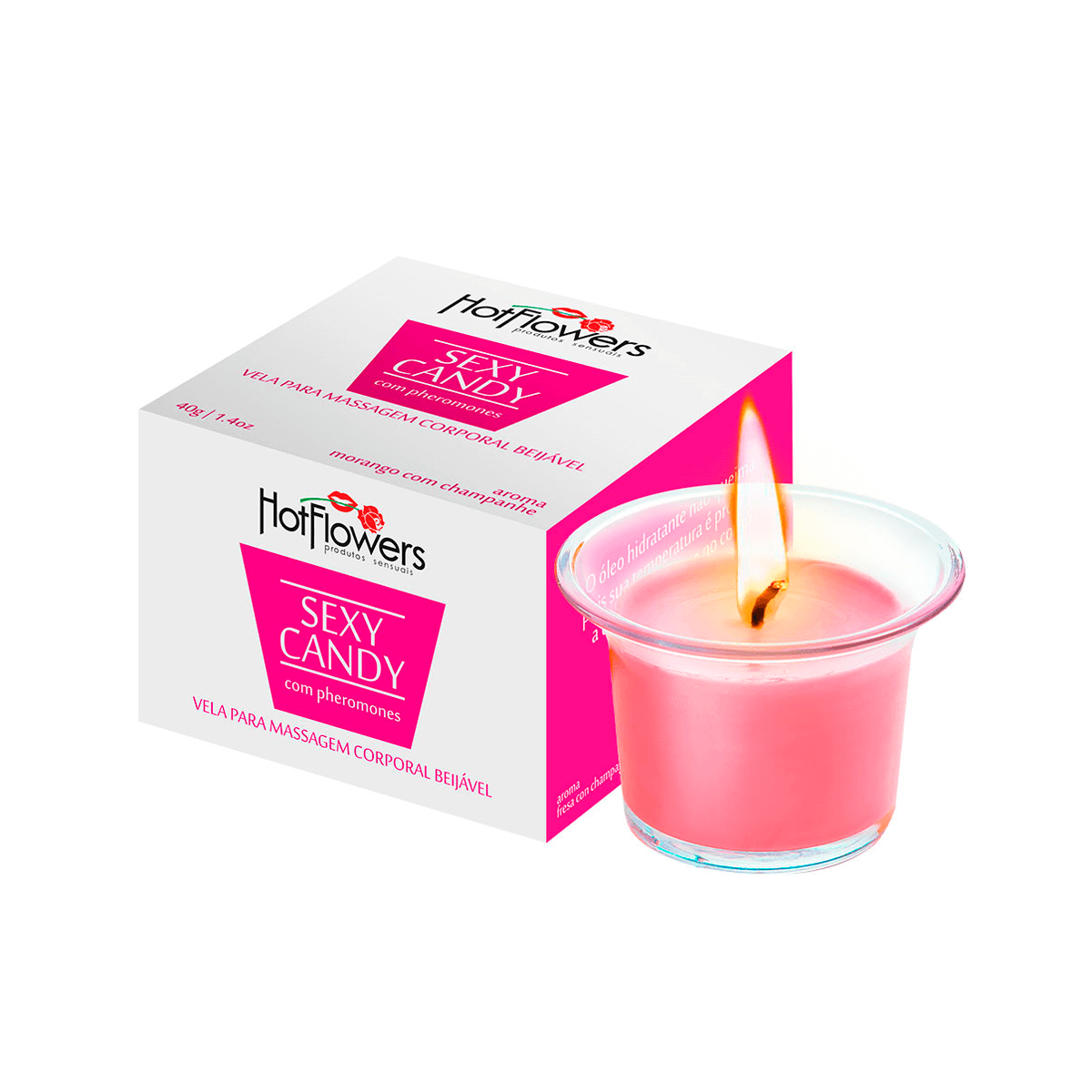Vela para Massagem Corporal Beijável com Feromônios - Hot Flowers Sexy Candy - 40g | Disponível em 3 Aromas - 2
