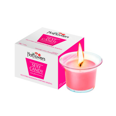 Foto 2 do produto Vela para Massagem Corporal Beijável com Feromônios - Hot Flowers Sexy Candy - 40g | Disponível em 3 Aromas