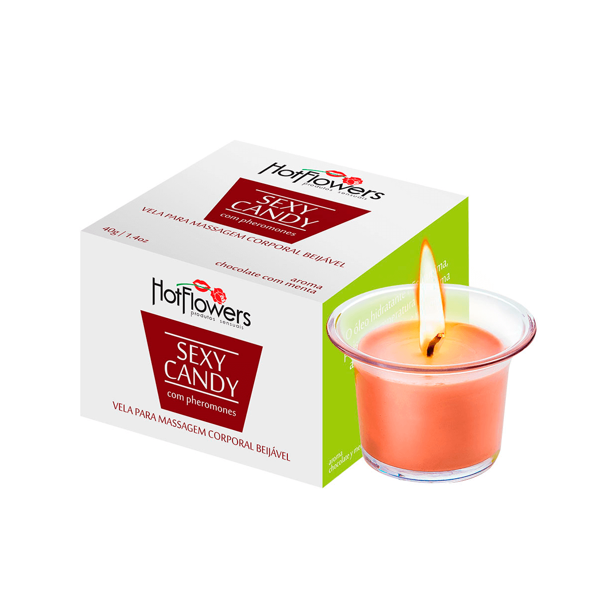 Vela para Massagem Corporal Beijável com Feromônios - Hot Flowers Sexy Candy - 40g | Disponível em 3 Aromas - 3