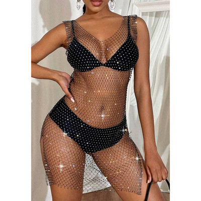 Foto 1 do produto Vestido de Tela Sem Mangas com Detalhes em Strass - Exclusiva | Tamanho Único
