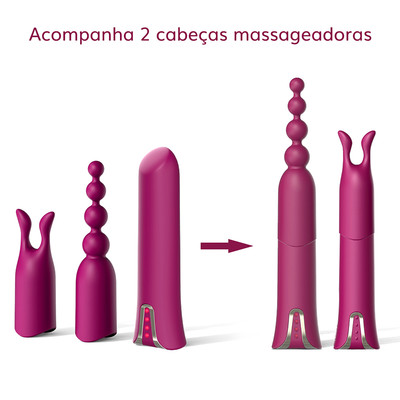 Vibrador com 12 Modos de Vibrações e 2 Capas Estimuladoras de Modelos Diferente em Silicone - Love Stick | 9,4 x 2 cm