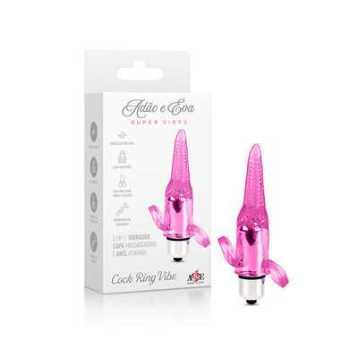 Vibrador 3 em 1 com Anel Peniano Duplo, Cápsula de Vibração Única e Capa Massageadora - Adão e Eva Cock Ring Vibe | 10,2 x 2 cm