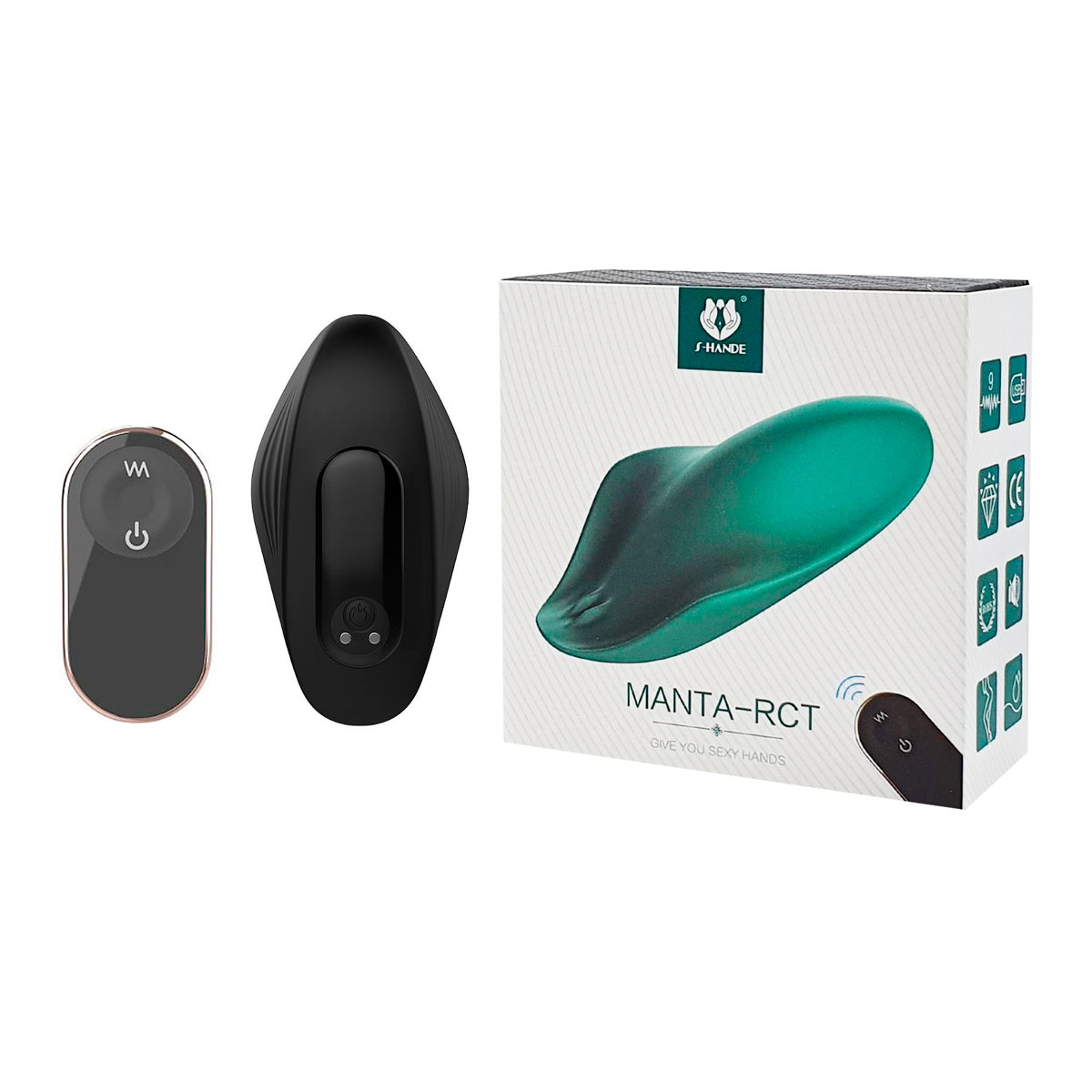 Vibrador de Calcinha com Abas Laterais, 9 Modos de Vibração e Controle Remoto Sem Fio - S-Hande Manta-Rct - 8,9 x 4,5 cm | Disponível em 2 Cores - 5