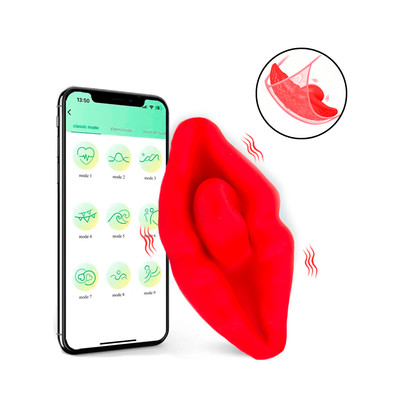 Vibrador de Calcinha em Silicone com Formato de Boca, Recarregável, 9 Modos de Vibração e Controle via Aplicativo | 8,5 x 4,2 cm