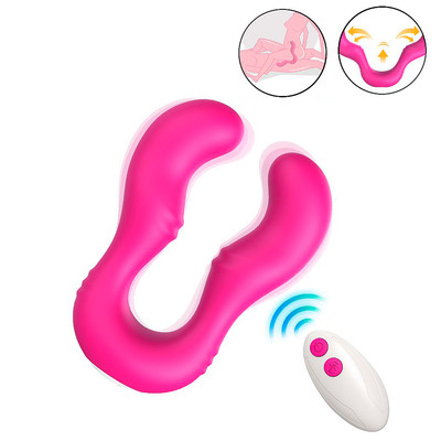 Vibrador para Casais em Silicone com Motor Duplo, 9 Modos de Vibração, Recarregável e Controle Remoto Sem Fio - Lesbian Vibrator