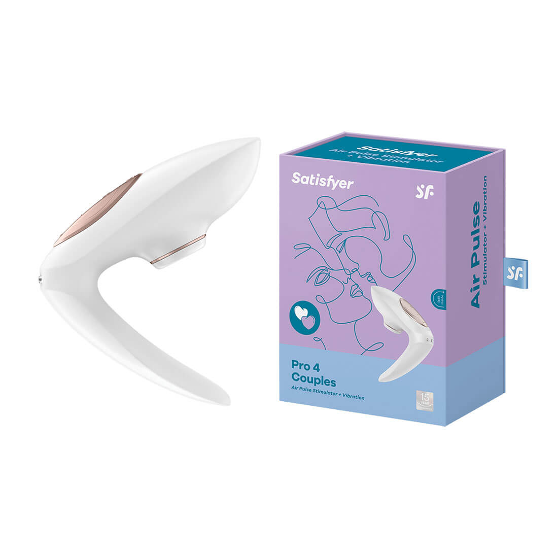 Vibrador Para Casal com Estimulador de Clítoris Recarregável com 11 Níveis de Sucção e 10 Modos de Vibração - Satisfyer PRO 4 Couples - 8 x 1,5 cm - 2