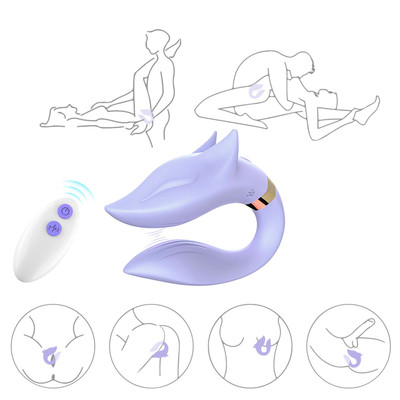 Foto 4 do produto Vibrador de Casal Recarregável em Silicone com Formato de Raposa, 9 Modos de Vibração e Controle Remoto - Couple Toys | 7,5 x 2,6 cm | Disponível em 2 Cores