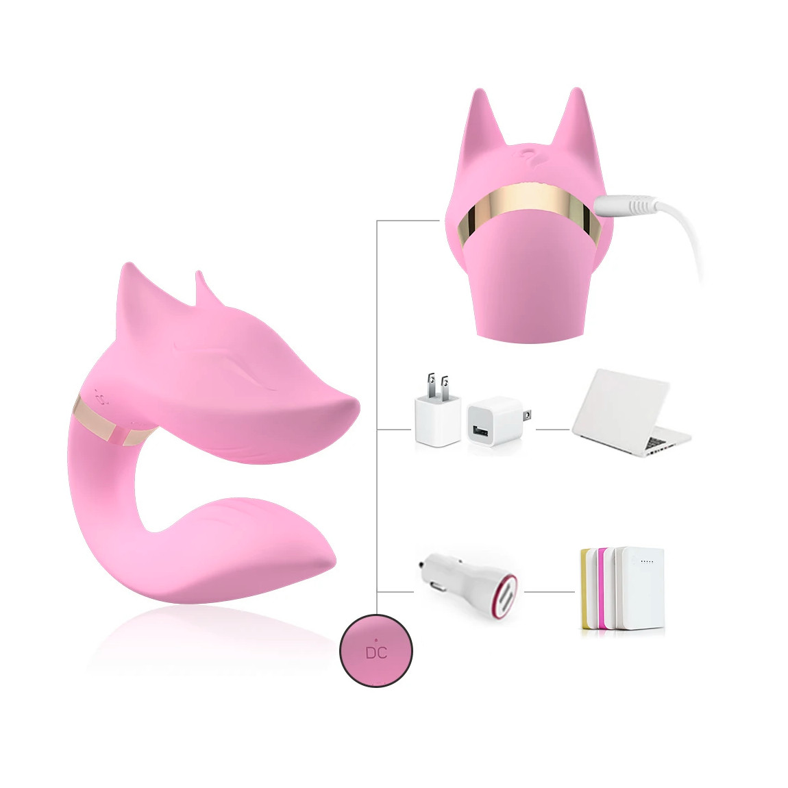 Vibrador de Casal Recarregável em Silicone com Formato de Raposa, 9 Modos de Vibração e Controle Remoto - Couple Toys | 7,5 x 2,6 cm | Disponível em 2 Cores - 3