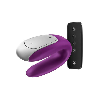 Foto 2 do produto Vibrador para Casal Recarregável em Silicone  Á Prova D'Água, 2 Motores e 10 Modos de Vibrações - Satisfyer Double Fun |9,3 x 4,2 cm | Cor: Roxo