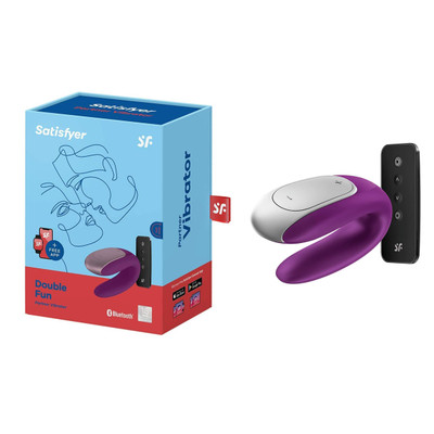 Foto 1 do produto Vibrador para Casal Recarregável em Silicone  Á Prova D'Água, 2 Motores e 10 Modos de Vibrações - Satisfyer Double Fun |9,3 x 4,2 cm | Cor: Roxo