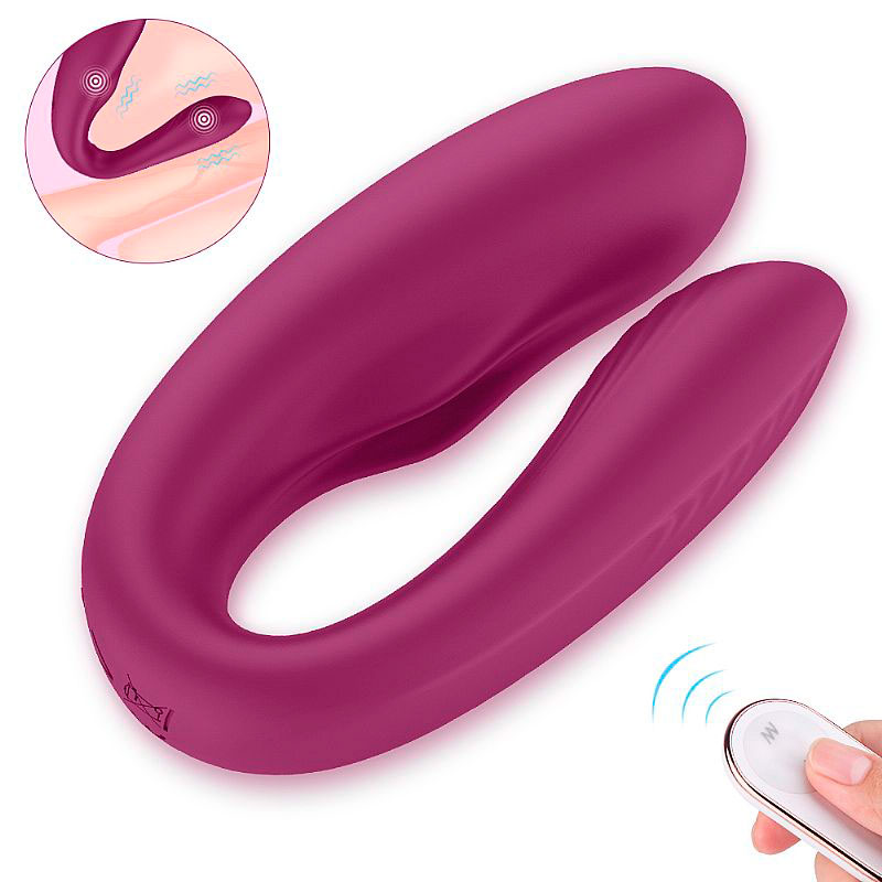 Vibrador de Casal Recarregável em Silicone com Leves Texturas Massageadoras, 9 Modos de Vibração e Controle Remoto Sem Fio - S-Hande Viviana-RCT | 19 x 2,9 cm | Disponível em 2 Cores - 2
