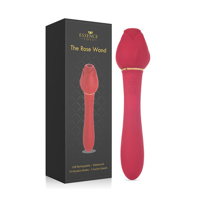 Foto 1 do produto Vibrador de Clitóris e Ponto G Recarregável no Formato de Rosa Com 10 Modos de Vibrações e 5 Modos de Sucção - Essence Toys The Rose Wand | 22,5 x 4,5 cm