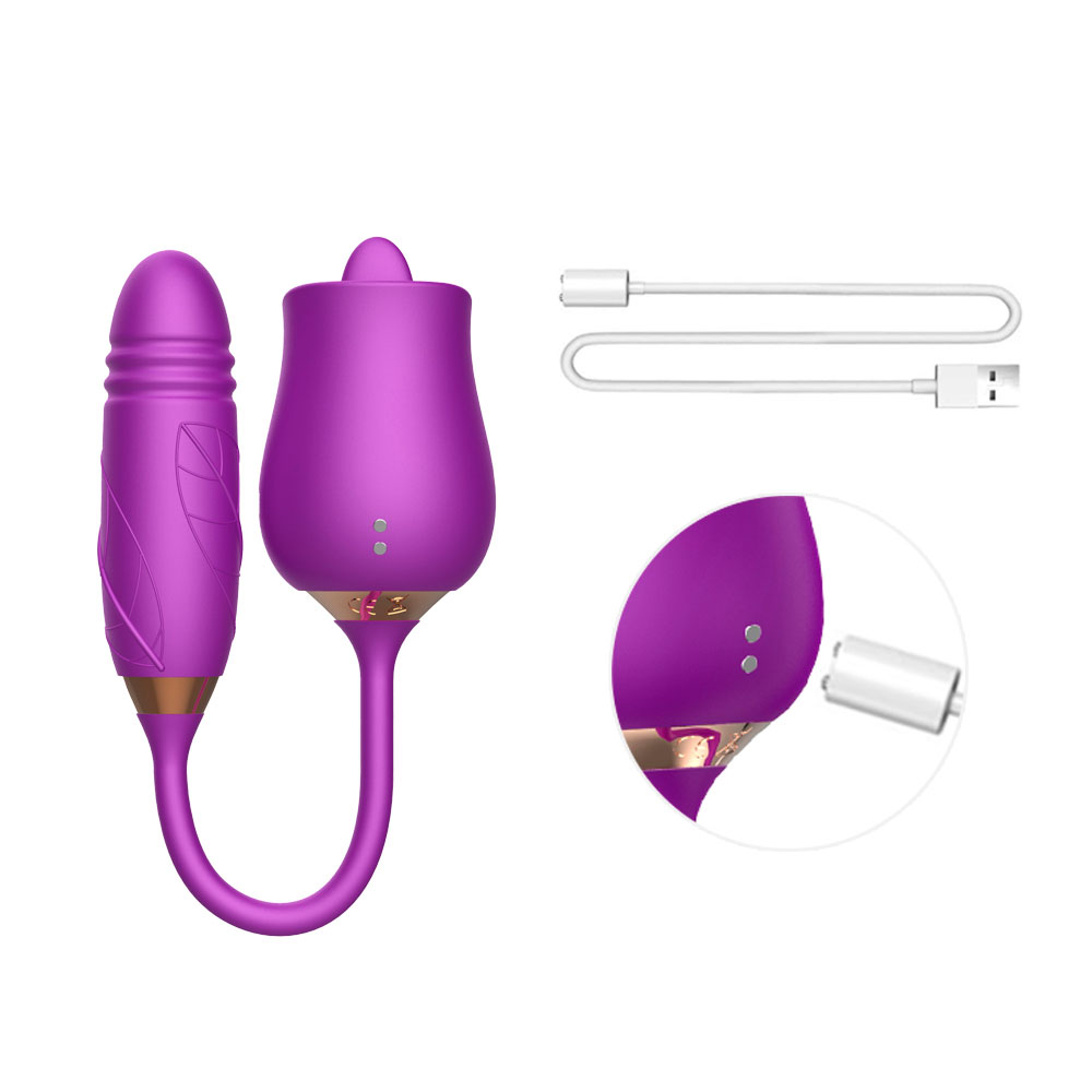 Vibrador Duplo Flexível em Silicone com 10 modos de Vibração, Movimento de Vai e Vem e Língua Estimuladora - Rose Telescopic Vibrator | Disponível em 2 cores - 15