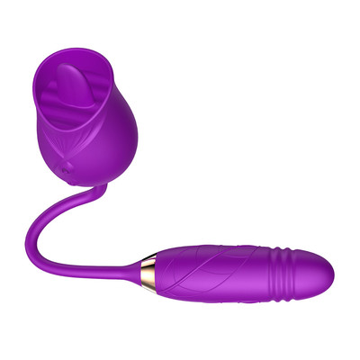 Foto 14 do produto Vibrador Duplo Flexível em Silicone com 10 modos de Vibração, Movimento de Vai e Vem e Língua Estimuladora - Rose Telescopic Vibrator | Disponível em 2 cores