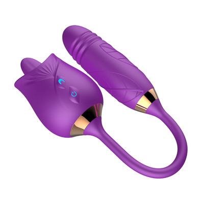 Foto 13 do produto Vibrador Duplo Flexível em Silicone com 10 modos de Vibração, Movimento de Vai e Vem e Língua Estimuladora - Rose Telescopic Vibrator | Disponível em 2 cores