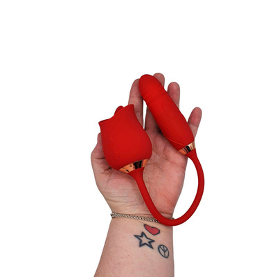Foto 8 do produto Vibrador Duplo Flexível em Silicone com 10 modos de Vibração, Movimento de Vai e Vem e Língua Estimuladora - Rose Telescopic Vibrator | Disponível em 2 cores