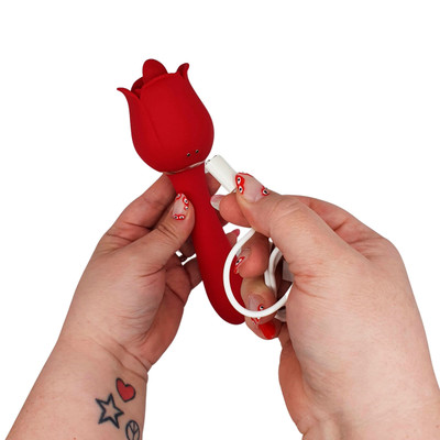 Foto 3 do produto Vibrador Duplo Flexível em Silicone com 9 Modos de Vibrações e Língua Estimuladora - S-Hande Rose Pro 6 | Disponível em 2 Cores