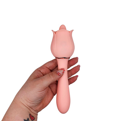 Foto 2 do produto Vibrador Duplo Flexível em Silicone com 9 Modos de Vibrações e Língua Estimuladora - S-Hande Rose Pro 6 | Disponível em 2 Cores
