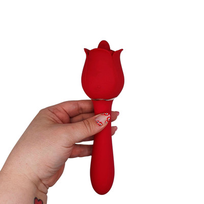Foto 5 do produto Vibrador Duplo Flexível em Silicone com 9 Modos de Vibrações e Língua Estimuladora - S-Hande Rose Pro 6 | Disponível em 2 Cores