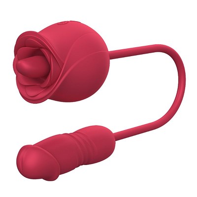 Foto 1 do produto Vibrador Duplo no Formato de Rosa em Silicone Soft Touch Com 8 Movimentos de Vai e Vem e 7 Níveis de Estimulação da Língua - SI Rose Max