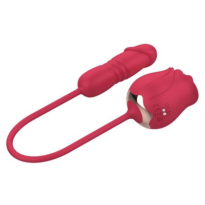 Foto 3 do produto Vibrador Duplo no Formato de Rosa em Silicone Soft Touch Com 8 Movimentos de Vai e Vem e 7 Níveis de Estimulação da Língua - SI Rose Max