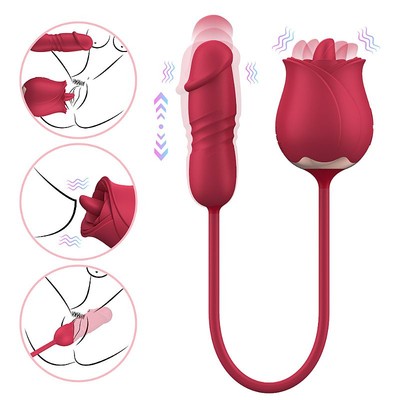 Foto 4 do produto Vibrador Duplo no Formato de Rosa em Silicone Soft Touch Com 8 Movimentos de Vai e Vem e 7 Níveis de Estimulação da Língua - SI Rose Max