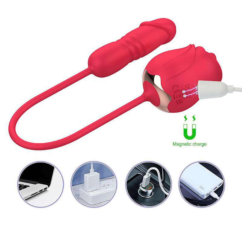 Vibrador Duplo no Formato de Rosa em Silicone Soft Touch Com 8 Movimentos de Vai e Vem e 7 Níveis de Estimulação da Língua - SI Rose Max - 6