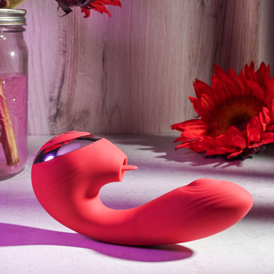 Foto 2 do produto Vibrador Duplo Recarregável com Língua Estimuladora, Pulsação e Vibração - Adam & Eve Eve's Clit Loving Thumper Vibe | 10 x 3,5 cm