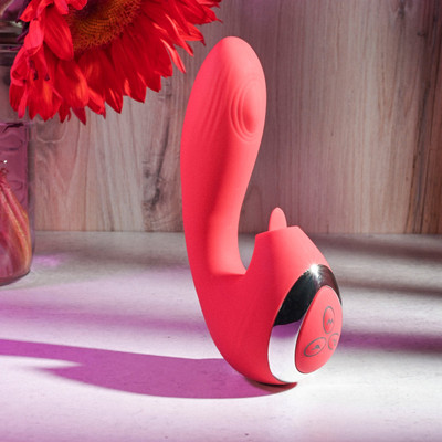 Foto 1 do produto Vibrador Duplo Recarregável com Língua Estimuladora, Pulsação e Vibração - Adam & Eve Eve's Clit Loving Thumper Vibe | 10 x 3,5 cm