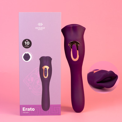 Vibrador Duplo Recarregável em Silicone com Formato de Boca, 10 Modos de Vibração e 10 Tipos de Sucção - Exclusiva Erato | 10 x 3,1 cm