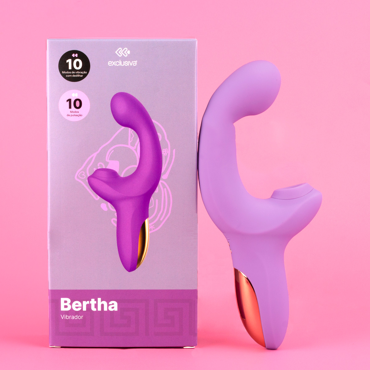 Vibrador Duplo em Silicone com 10 Modos de Vibração com Dedilhar, 10 Modos de Pulsação e Carregamento via Cabo USB Magnético - Exclusiva Bertha | 18,5 x 4 cm | Disponível em 2 Cores - 2