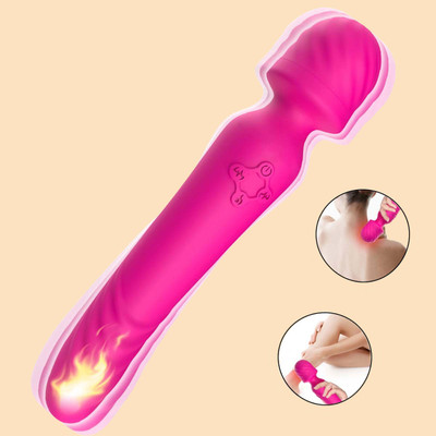Foto 4 do produto Vibrador Massageador Duplo Varinha Mágica e Ponto G em Silicone com 7 Modos de Vibração e Função de Aquecimento, Recarregável - Massager | 23 x 4,5 cm