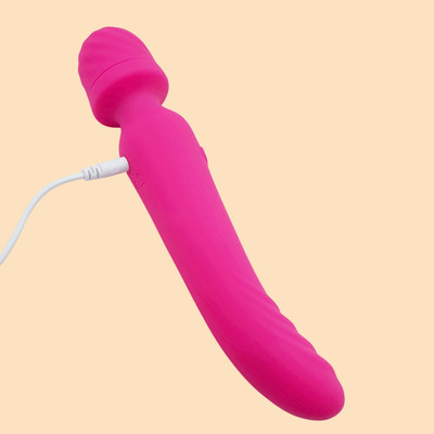 Foto 6 do produto Vibrador Massageador Duplo Varinha Mágica e Ponto G em Silicone com 7 Modos de Vibração e Função de Aquecimento, Recarregável - Massager | 23 x 4,5 cm