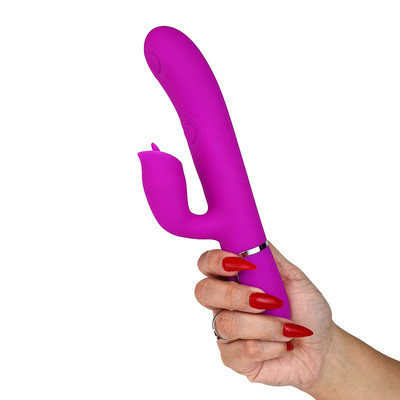 Vibrador Estimulador de Clitóris e Ponto G em Silicone com Turbo, 7 Modos de Pulsação e 7 Movimentos de Língua - Pretty Love Gigi | 12,5 x 3,3 cm