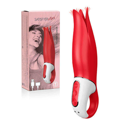 Foto 6 do produto Vibrador Estimulador de Clítoris Recarregável em Silicone Flexível com Ponta Tripla e 12 Modos de Vibração - Satisfyer Vibes Power Flower
