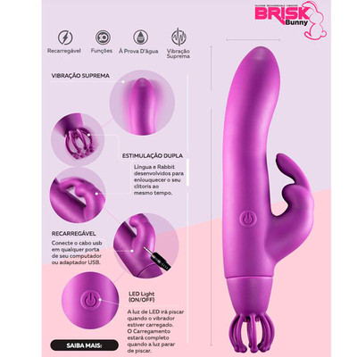 Foto 4 do produto Vibrador Estimulador de Ponto G e Clítoris Recarregável com 10 Modos de Vibração e Tentáculos em Silicone - Brisk Bunny | 11,6 x 3,3 cm